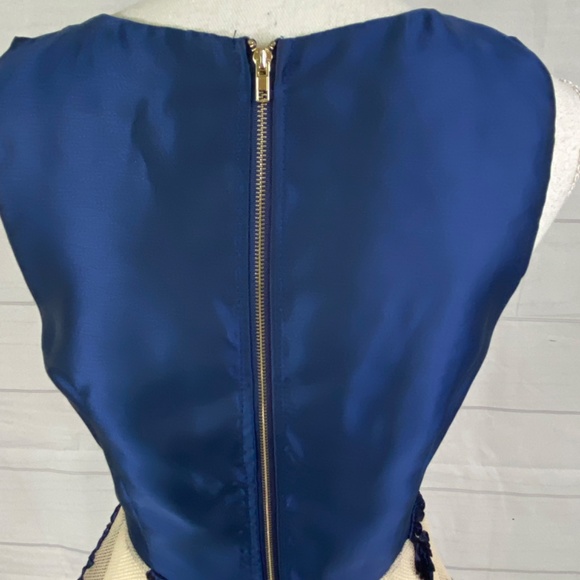 Maniju Blue Ivory Floral Fit and Flare Short Dress Sleeveless Formal Size Large - Picture 7 of 11